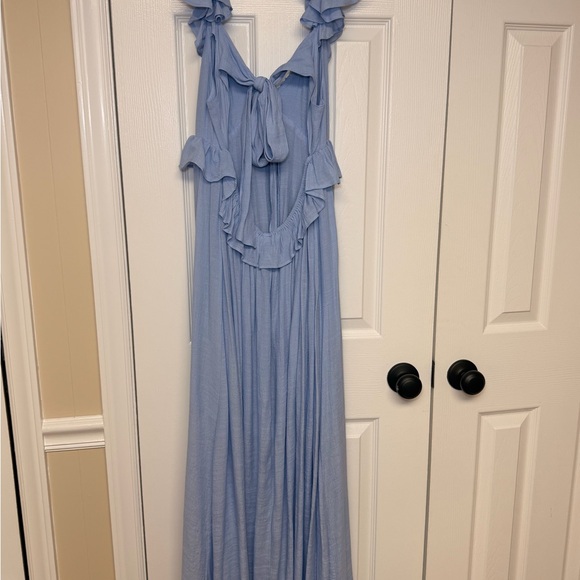 Flawless Shells By The Coast Ruffle Maxi Dress Open Back NWT M Sky Blue Boho - Picture 6 of 9